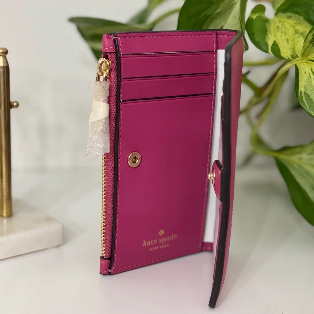 🌷NWT ♠️ kate spade ♠️ Juliette Slim Bifold Wallet - Pebbled - Nouveau Rose Pink - Picture 5 of 8